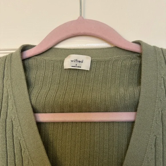 Wilfred Olive Ribbed V-Neck Button-Front Cardigan - Picture 2 of 3